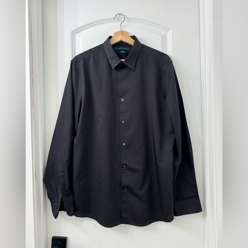 Perry Ellis button down shirt, long sleeve, man, black, size L